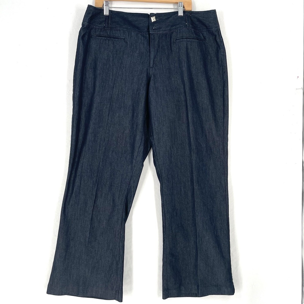 Ashley Stewart Wide Leg Denim Look Slacks Dress‎ Pants Women's size 18 Dark Wash